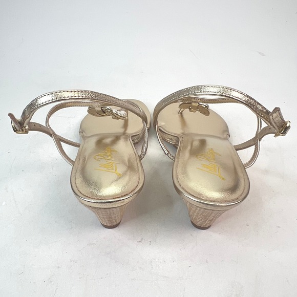 Lilly Pulitzer Good As Gold Pearl Wedge Sandals Metallic Gold Size 10M - Picture 7 of 7